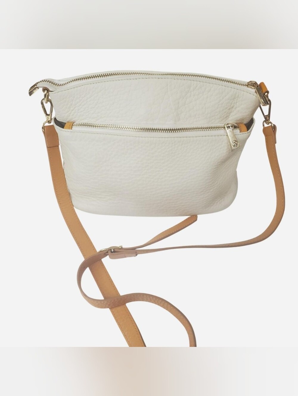 Divina Firenze Leather Bag Adjustable Shoulder Bag Cream w/ Brown Strap